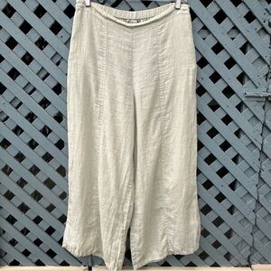 FLAX Women’s Mint Green Wide Leg 100% Linen Beach Coastal Trousers Pockets Sz S